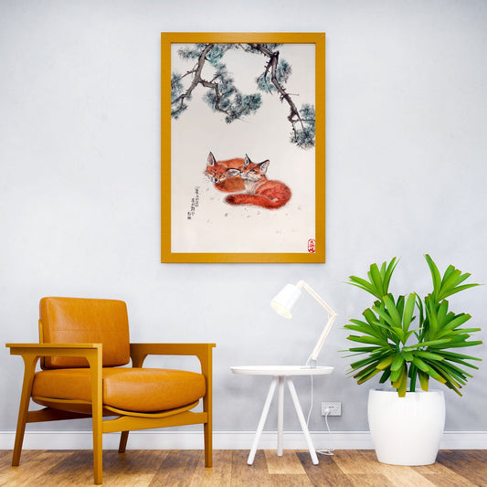 Japanese Foxes Painting Asian Style Poster | Wall Art for Home & Office | High-Quality Print - High-Quality Visual Display