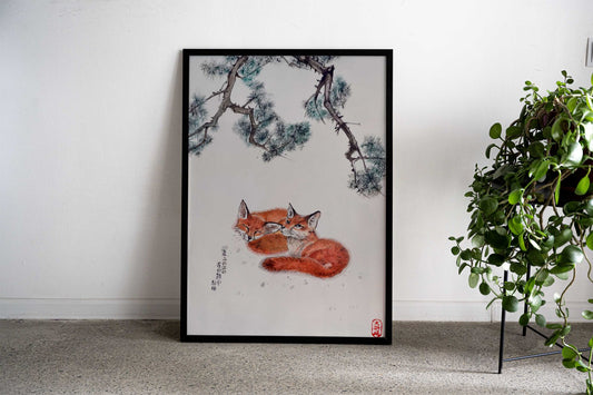 Japanese Foxes Painting Asian Style Poster | Wall Art for Home & Office | High-Quality Print - High-Quality Visual Display