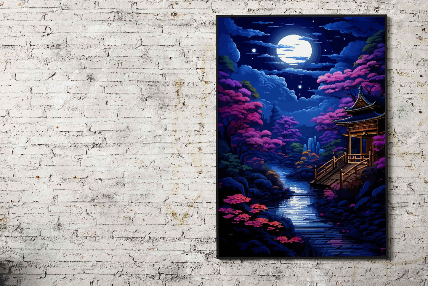 Japanese Garden Pixel Art Asian Style Poster | Wall Art for Home & Office | High-Quality Print