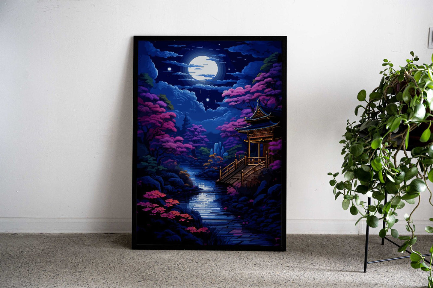Japanese Garden Pixel Art Asian Style Poster | Wall Art for Home & Office | High-Quality Print