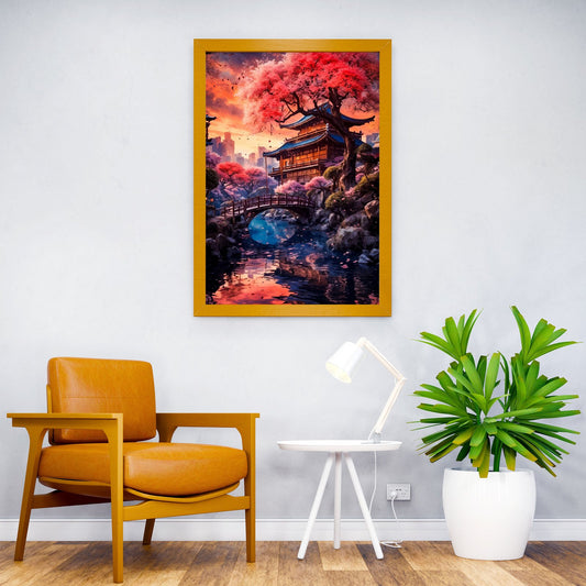 Japanese Garden Sunset Asian Style Poster | Wall Art for Home & Office | High-Quality Print - High-Quality Visual Display