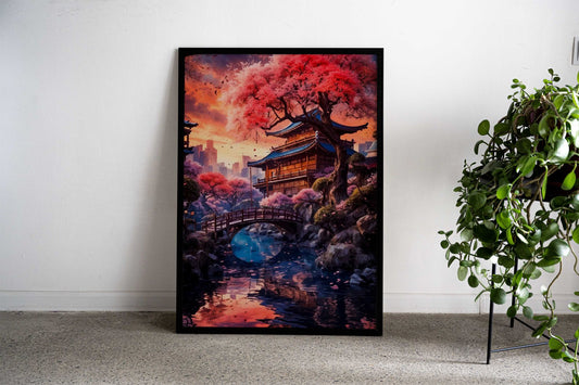 Japanese Garden Sunset Asian Style Poster | Wall Art for Home & Office | High-Quality Print - High-Quality Visual Display