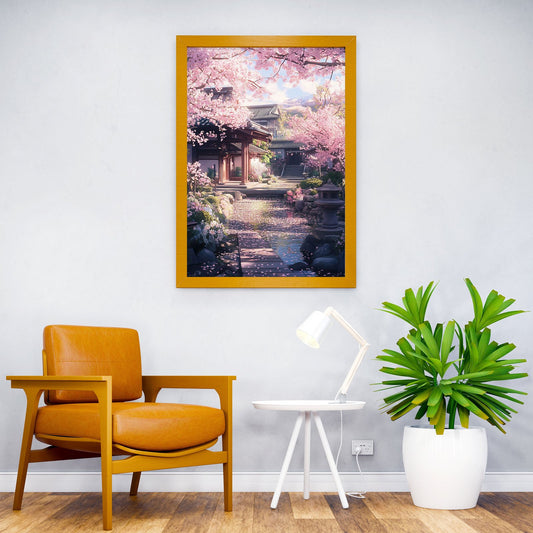 Japanese Garden with Cherry Blossoms Asian Style Poster | Wall Art for Home & Office | High-Quality Print - High-Quality Visual Display