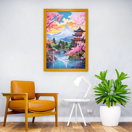 Japanese Garden with Mount Fuji Asian Style Poster | Wall Art for Home & Office | High-Quality Print - High-Quality Visual Display