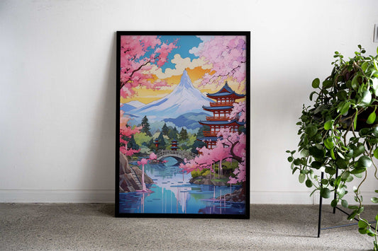 Japanese Garden with Mount Fuji Asian Style Poster | Wall Art for Home & Office | High-Quality Print - High-Quality Visual Display