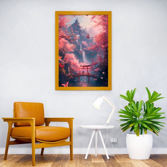 Japanese Garden with Waterfall Asian Style Poster | Wall Art for Home & Office | High-Quality Print - High-Quality Visual Display