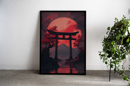 Japanese Gate Under Red Mo Asian Style Poster | Wall Art for Home & Office | High-Quality Print - High-Quality Visual Display