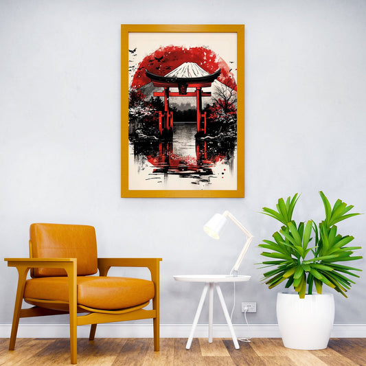 Japanese Gate and Mountain Asian Style Poster | Wall Art for Home & Office | High-Quality Print - High-Quality Visual Display