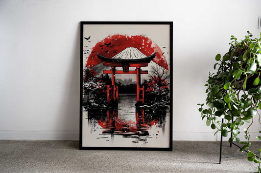 Japanese Gate and Mountain Asian Style Poster | Wall Art for Home & Office | High-Quality Print - High-Quality Visual Display