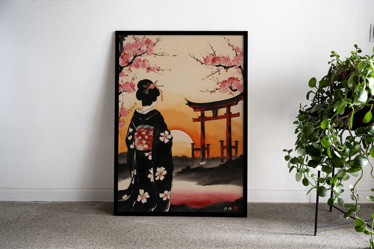 Japanese Geisha Cherry Asian Style Poster | Wall Art for Home & Office | High-Quality Print - High-Quality Visual Display