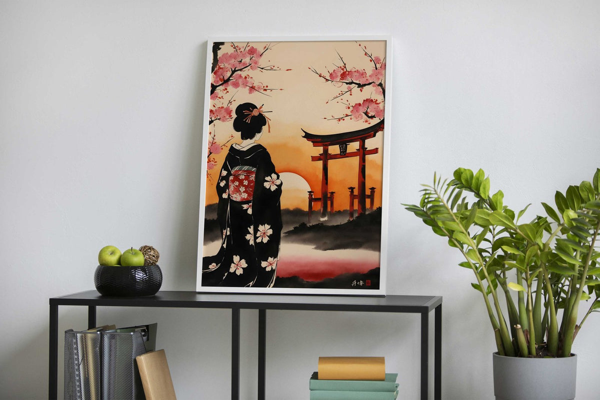 Japanese Geisha Cherry Asian Style Poster | Wall Art for Home & Office | High-Quality Print - High-Quality Visual Display