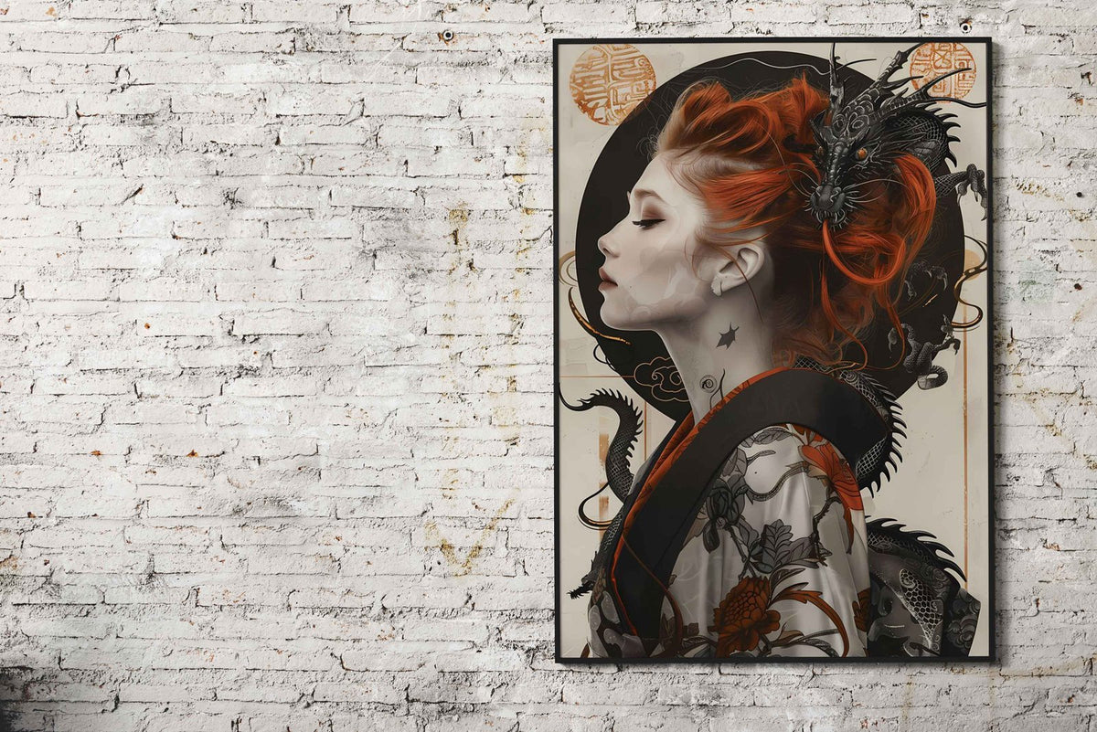 Japanese Geisha Dragon Art Asian Style Poster | Wall Art for Home & Office | High-Quality Print - High-Quality Visual Display