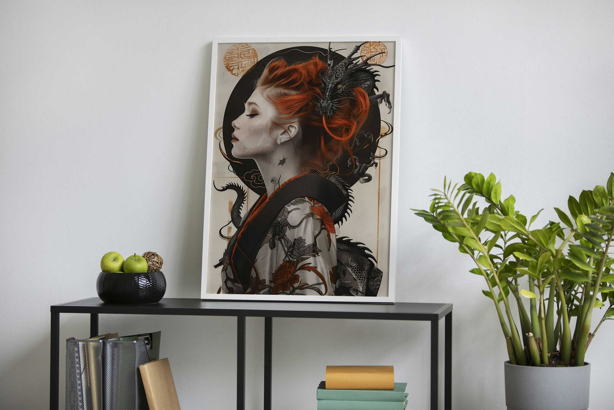 Japanese Geisha Dragon Art Asian Style Poster | Wall Art for Home & Office | High-Quality Print - High-Quality Visual Display