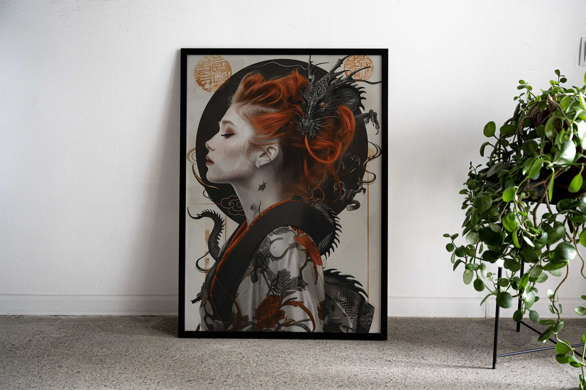 Japanese Geisha Dragon Art Asian Style Poster | Wall Art for Home & Office | High-Quality Print - High-Quality Visual Display