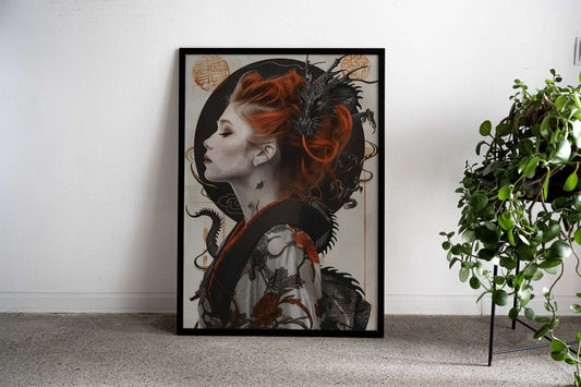Japanese Geisha Dragon Art Asian Style Poster | Wall Art for Home & Office | High-Quality Print - High-Quality Visual Display