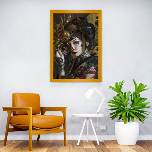 Japanese Geisha with Dragon Mask Asian Style Poster | Wall Art for Home & Office | High-Quality Print - High-Quality Visual Display