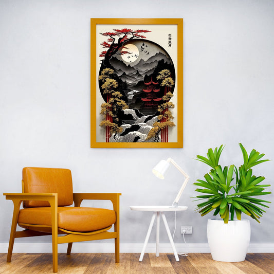 Japanese Golden Flowers Asian Style Poster | Wall Art for Home & Office | High-Quality Print - High-Quality Visual Display