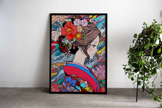 Japanese Kimono Flower Art Asian Style Poster | Wall Art for Home & Office | High-Quality Print - High-Quality Visual Display