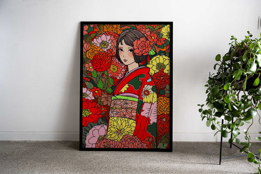 Japanese Kimono Girl Art Asian Style Poster | Wall Art for Home & Office | High-Quality Print - High-Quality Visual Display