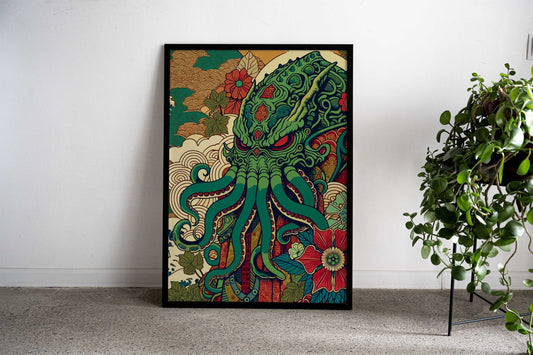 Japanese Kraken Cthulhu Illustration Asian Style Poster | Wall Art for Home & Office | High-Quality Print - High-Quality Visual Display
