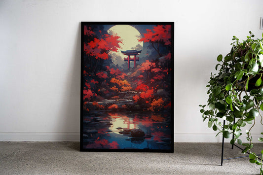 Japanese Moonlit Garden Asian Style Poster | Wall Art for Home & Office | High-Quality Print - High-Quality Visual Display