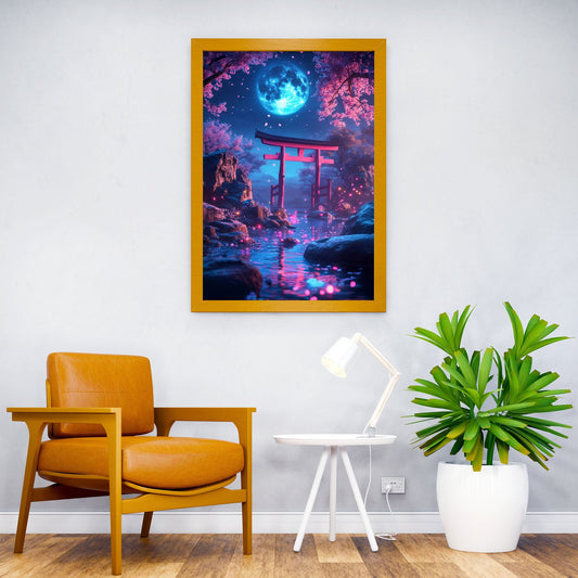Japanese Moonlit Gate Asian Style Poster | Wall Art for Home & Office | High-Quality Print - High-Quality Visual Display