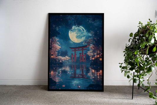 Japanese Moonlit Torii Gate Japan Night Asian Style Poster | Wall Art for Home & Office | High-Quality Print - High-Quality Visual Display