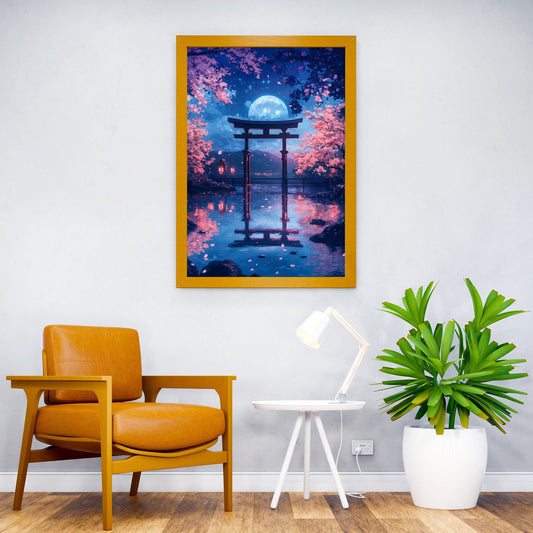 Japanese Moonlit Torii Gate chery bloossom Asian Style Poster | Wall Art for Home & Office | High-Quality Print - High-Quality Visual Display