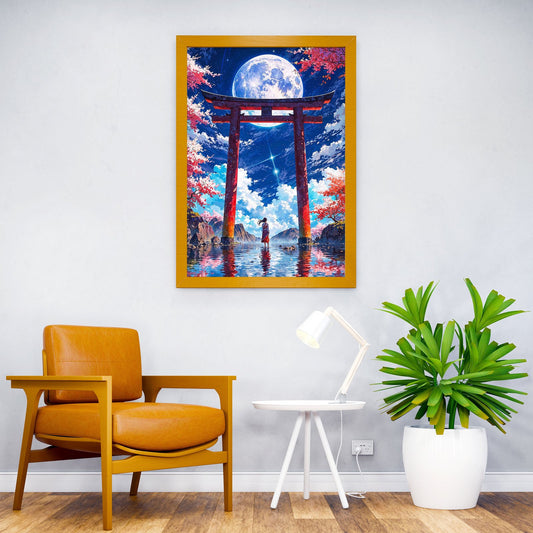 Japanese Moonlit Torii Landscape Asian Style Poster | Wall Art for Home & Office | High-Quality Print - High-Quality Visual Display