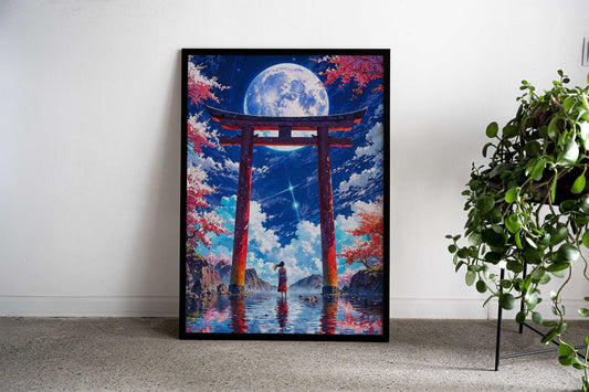 Japanese Moonlit Torii Landscape Asian Style Poster | Wall Art for Home & Office | High-Quality Print - High-Quality Visual Display