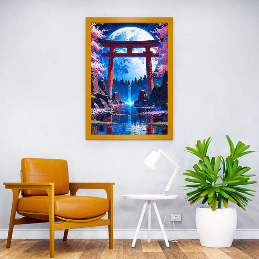 Japanese Moonlit Waterfall Asian Style Poster | Wall Art for Home & Office | High-Quality Print - High-Quality Visual Display
