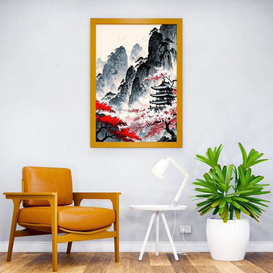 Japanese Mountain Temple Asian Style Poster | Wall Art for Home & Office | High-Quality Print - High-Quality Visual Display