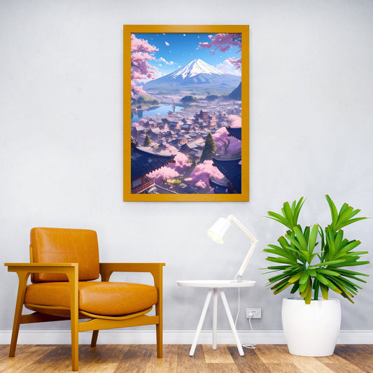 Japanese Mountain Village Cherry Blossoms Asian Style Poster | Wall Art for Home & Office | High-Quality Print - High-Quality Visual Display