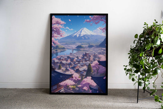 Japanese Mountain Village Cherry Blossoms Asian Style Poster | Wall Art for Home & Office | High-Quality Print - High-Quality Visual Display