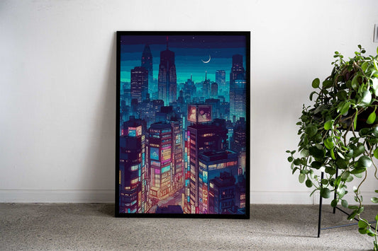 Japanese Night Cityscape Asian Style Poster | Wall Art for Home & Office | High-Quality Print - High-Quality Visual Display