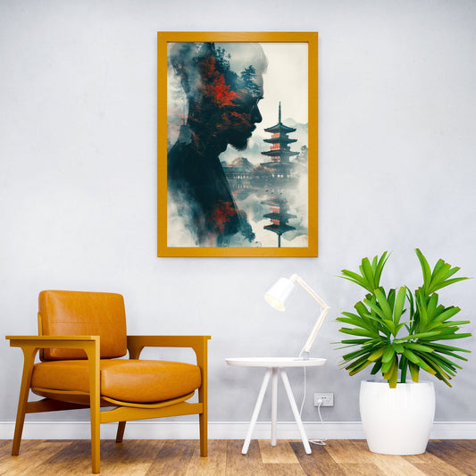Japanese Pagoda Double Exposure Asian Style Poster | Wall Art for Home & Office | High-Quality Print - High-Quality Visual Display