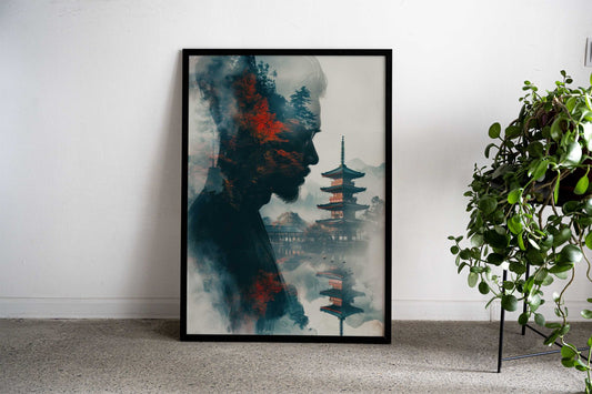 Japanese Pagoda Double Exposure Asian Style Poster | Wall Art for Home & Office | High-Quality Print - High-Quality Visual Display