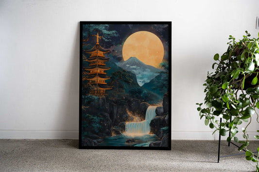Japanese Pagoda Fuji Landscape Asian Style Poster | Wall Art for Home & Office | High-Quality Print - High-Quality Visual Display