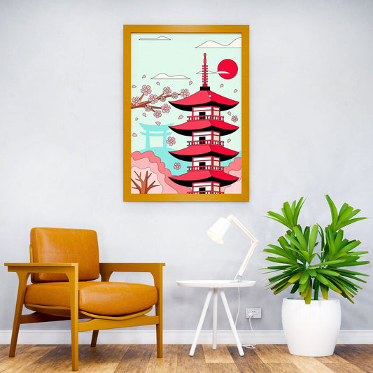 Japanese Pagoda Illustration Asian Style Poster | Wall Art for Home & Office | High-Quality Print - High-Quality Visual Display