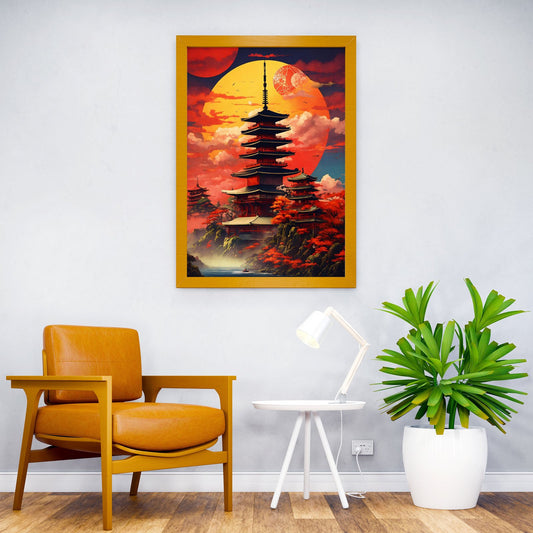 Japanese Pagoda Sunset Asian Style Poster | Wall Art for Home & Office | High-Quality Print - High-Quality Visual Display