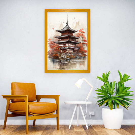 Japanese Pagoda Watercolor Asian Style Poster | Wall Art for Home & Office | High-Quality Print - High-Quality Visual Display