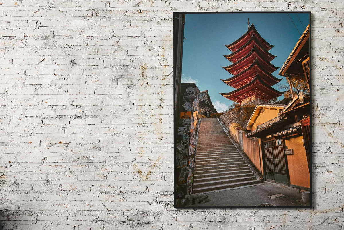Japanese Pagoda and Stone Steps at Miyajima Asian Style Poster | Wall Art for Home & Office | High-Quality Print - High-Quality Visual Display