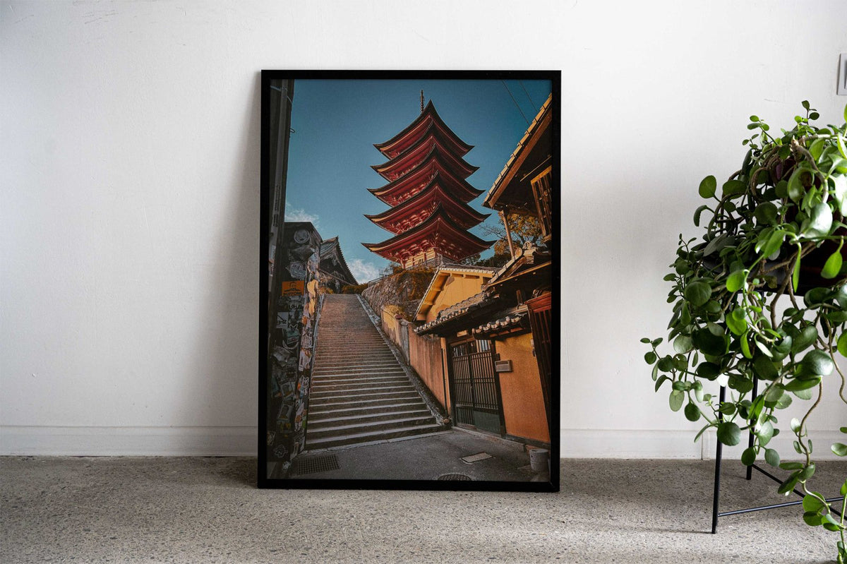 Japanese Pagoda and Stone Steps at Miyajima Asian Style Poster | Wall Art for Home & Office | High-Quality Print - High-Quality Visual Display