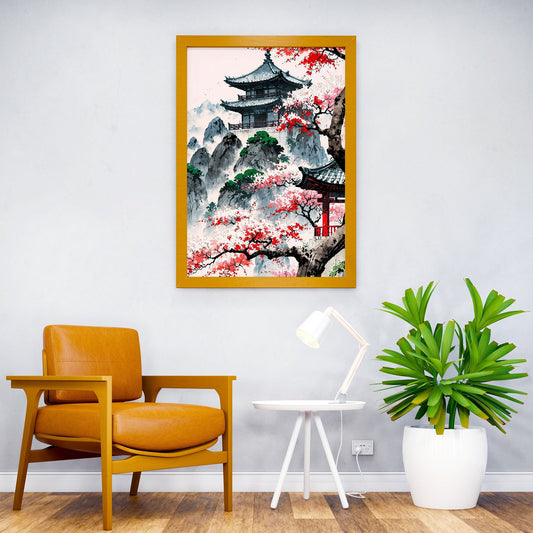 Japanese Pagoda in Mountains Asian Style Poster | Wall Art for Home & Office | High-Quality Print - High-Quality Visual Display