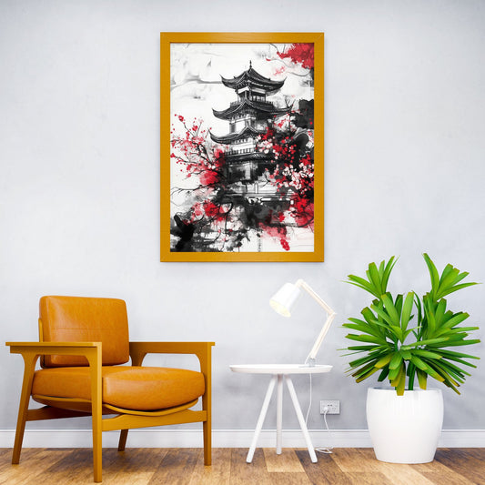 Japanese Pagoda with Cherry Blossoms Asian Style Poster | Wall Art for Home & Office | High-Quality Print - High-Quality Visual Display
