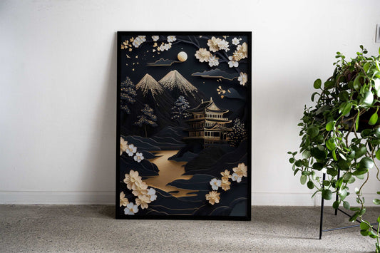 Japanese Papercut Landscape Kintsugi Fuji Japan Asian Style Poster | Wall Art for Home & Office | High-Quality Print - High-Quality Visual Display
