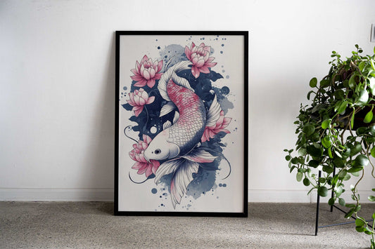 Japanese Pink Fish Koi Asian Style Poster | Wall Art for Home & Office | High-Quality Print - High-Quality Visual Display