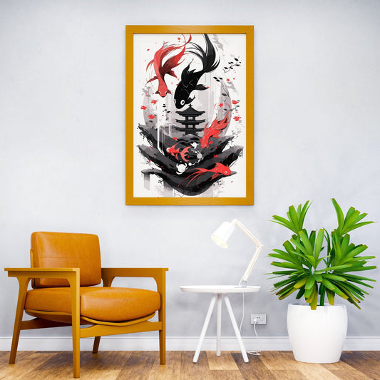 Japanese Red Black Koi Asian Style Poster | Wall Art for Home & Office | High-Quality Print - High-Quality Visual Display