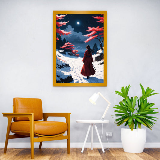 Japanese Red Snow Samurai Asian Style Poster | Wall Art for Home & Office | High-Quality Print - High-Quality Visual Display