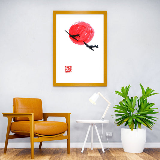 Japanese Red Sun &amp; Planes Asian Style Poster | Wall Art for Home & Office | High-Quality Print - High-Quality Visual Display